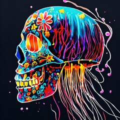 Skull jellyfish with "dia de los muertos" face-painting 