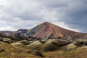 Fototapeta na wymiar Landmannalaugar, a location in Iceland's Fjallabak Nature Reserve in the Highlands. The area is largely known for its natural geothermal hot 