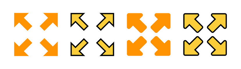 Fullscreen Icon set for web and mobile app. Expand to full screen sign and symbol. Arrows symbol