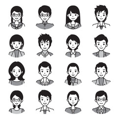 顔のアイコン. 様々な人物の顔のイラスト.