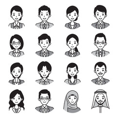 顔のアイコン. 様々な人物の顔のイラスト.