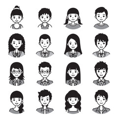 顔のアイコン. 様々な人物の顔のイラスト.