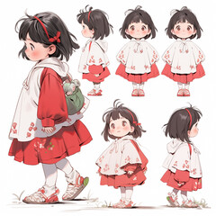 Japanese little girl in kimono, over white background