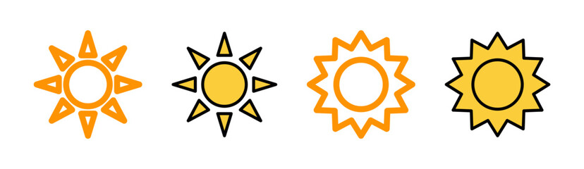 Sun icon set for web and mobile app. Brightness sign and symbol.