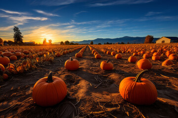 Pumpkin field at sunset