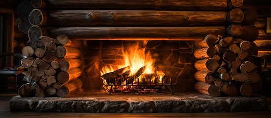 Rustic home interior with cozy fireplace