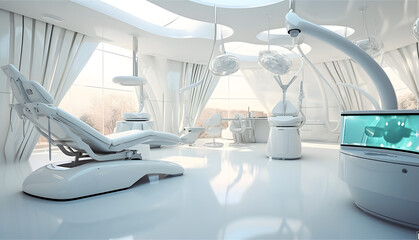 Futuristic dental clinic room at modern hospital. - obrazy, fototapety, plakaty