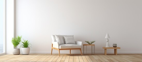 Scandinavian interior design portrayed in a white vacant room