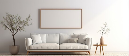 Scandinavian interior design showcased in white room with sofa illustration