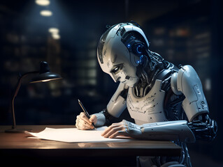 Robot writing. Concept of AI writing assistant.