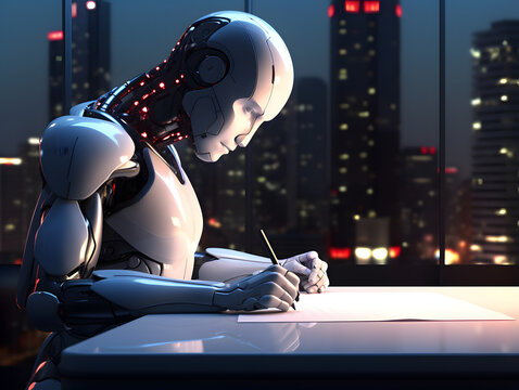 Robot writing. Concept of AI writing assistant.