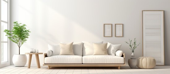 Scandinavian interior design white sofa illustration