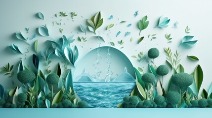 Ecology and world water day, Saving water and world Environment day, environmental protection and save earth water, Paper art - obrazy, fototapety, plakaty