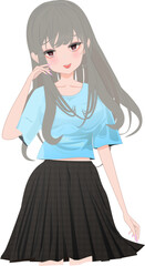 髪をかき分ける可愛い女の子膝上のイラスト