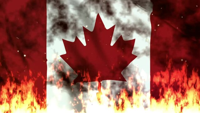 カナダの国旗と炎