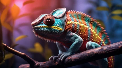 Fotobehang chameleon on a branch gradient © sdk