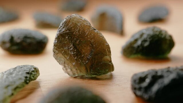 Rare moldavite gemstone crystal collection from the Czech Republic.