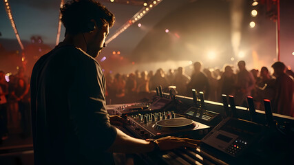 DJs playing at a big party