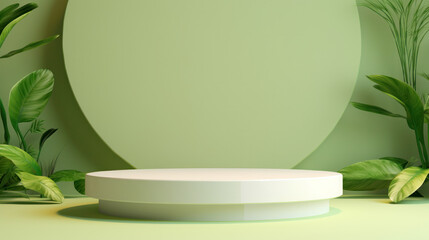 Minimal podium pedestal background for product display, Packaging showcase, Pastel green colored tone. Generative AI