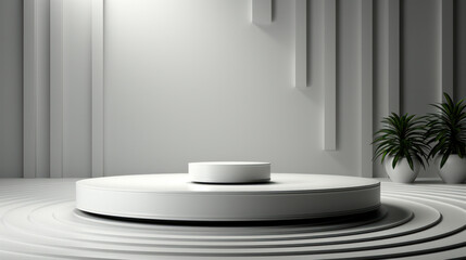 Minimalist podium pedestal background for product display, Packaging showcase, Elegant smooth and polished surface. Generative AI