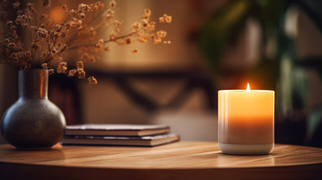 Romantic cozy candle background, Warm tones, Relaxation. Generative AI