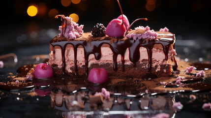 Birthday cake on chocolate UHD wallpaper Stock Photographic Image