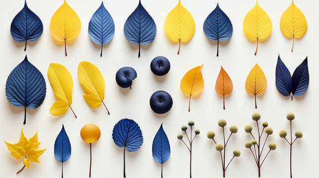 blue and yellow leaves HD 8K wallpaper Stock Photographic Image