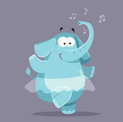 Happy Elephant Dancing Ballet in a Tutu Skirt Vector Cartoon. Funny mammal animal dancing trying to be graceful and elegant 