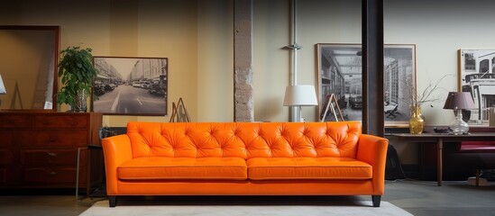Orange sofa picture at furniture store