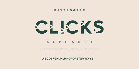 Click Modern abstract digital alphabet font. Minimal technology typography, Creative urban sport fashion futuristic font and with numbers. vector illustration - obrazy, fototapety, plakaty
