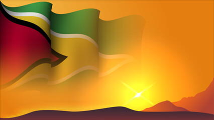 guyana waving flag background design on sunset view vector illustration