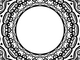 Beautiful black and white mandala circle frame with aesthetic line art flowers pattern 