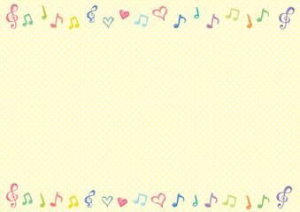 色鉛筆で描いたカラフルな音符などのかわいいクリーム色背景