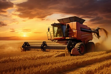 Fototapeta premium Agriculture industrial combine harvester in action.