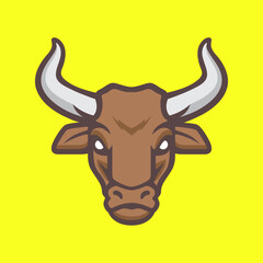 head cow long horn livestock mascot character colorful modern cartoon logo design vector icon illustration