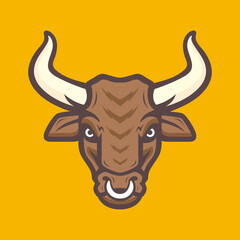 head cow long horn livestock mascot character colorful modern cartoon logo design vector icon illustration