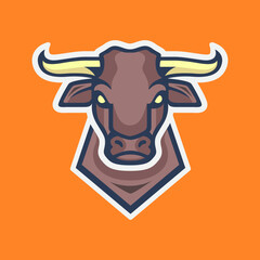 head cow long horn livestock mascot character colorful modern cartoon logo design vector icon illustration