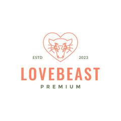 beast animal roar panther love heart line style minimal simple hipster logo design vector icon illustration