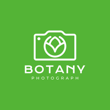 plant flower botanical photographer camera feminine minimalist simple line style logo design vector icon illustration