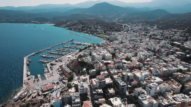 Agios Nikolaos - coastal city on the Greek island of Crete known as a tourist town. Popular summer travel destinations in Europe. High quality 4k footage