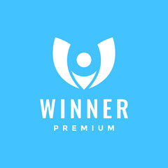 people sign simple hands up winner modern spirit logo design vector icon illustration