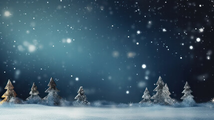 Fototapeta na wymiar Christmas tree with snowy background, Copy space, Celebration, Festive. Generative AI