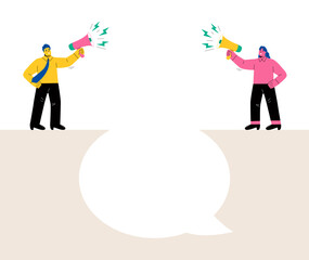 Disagreement concept, two  business people  show opposite directions. Flat vector illustration isolated on white background