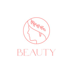 Obraz premium beauty woman wreath headgear simple flat isolated mascot character line minimalist feminine logo design vector icon illustration