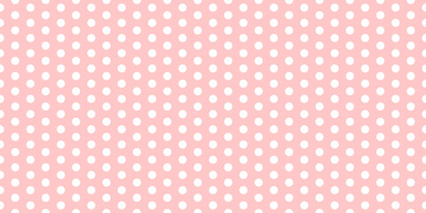 Polka dot seamless pattern. Pink and white dotted repeated background. Swatch template for textile, fabric, plaid, tablecloths, clothes, cover Vector wallpaper