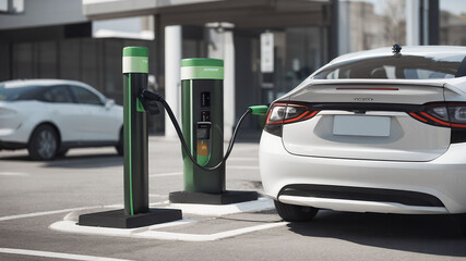 Fototapeta premium a car is charging at a green charger