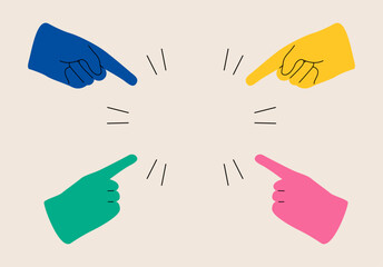 Forefinger point to center. Colorful vector illustration