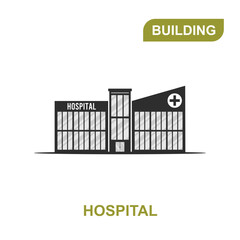 A simple illustration of a hospital. The hospital building is black in color. Icons and illustrations of the hospital with a transparent background.