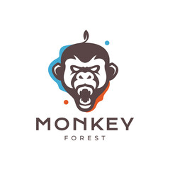 monkey roar primate portrait mascot character colorful logo design vector icon illustration