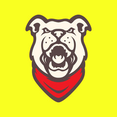 bulldog portrait roar growling angry with bandana mascot character cartoon modern flat sticker logo design vector icon illustration